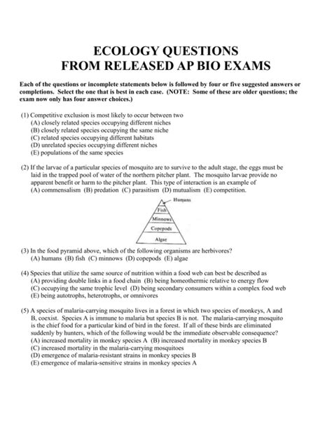 ecology and impact practice questions